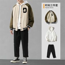 运动休闲套装夹克2021新款潮流秋季男生搭配帅气三件套DF157T，男装夹克，电商A102
