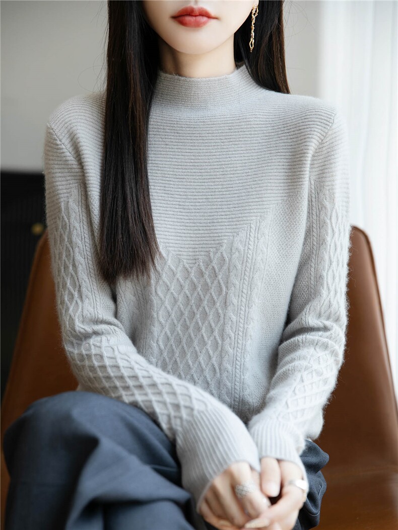 秋冬新款羊毛衫女半高领加厚扭花长袖毛衣韩版羊绒衫内搭打底衫,女装羊毛衫,暖绒情旗舰店