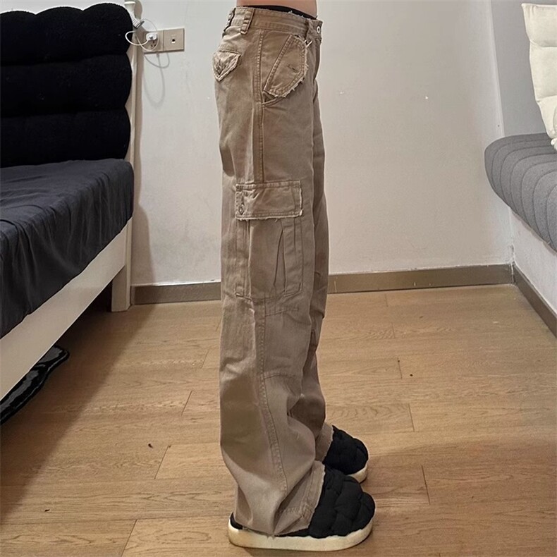 美式水洗复古做旧工装裤男女直筒宽松多口袋褶皱休闲裤LS6022-P68,男装工装外套,星座1008