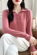24秋冬季厚款羊毛衫女翻领设计保暖毛衣打底衫宽松慵懒，女装羊毛衫，哲奥羊绒