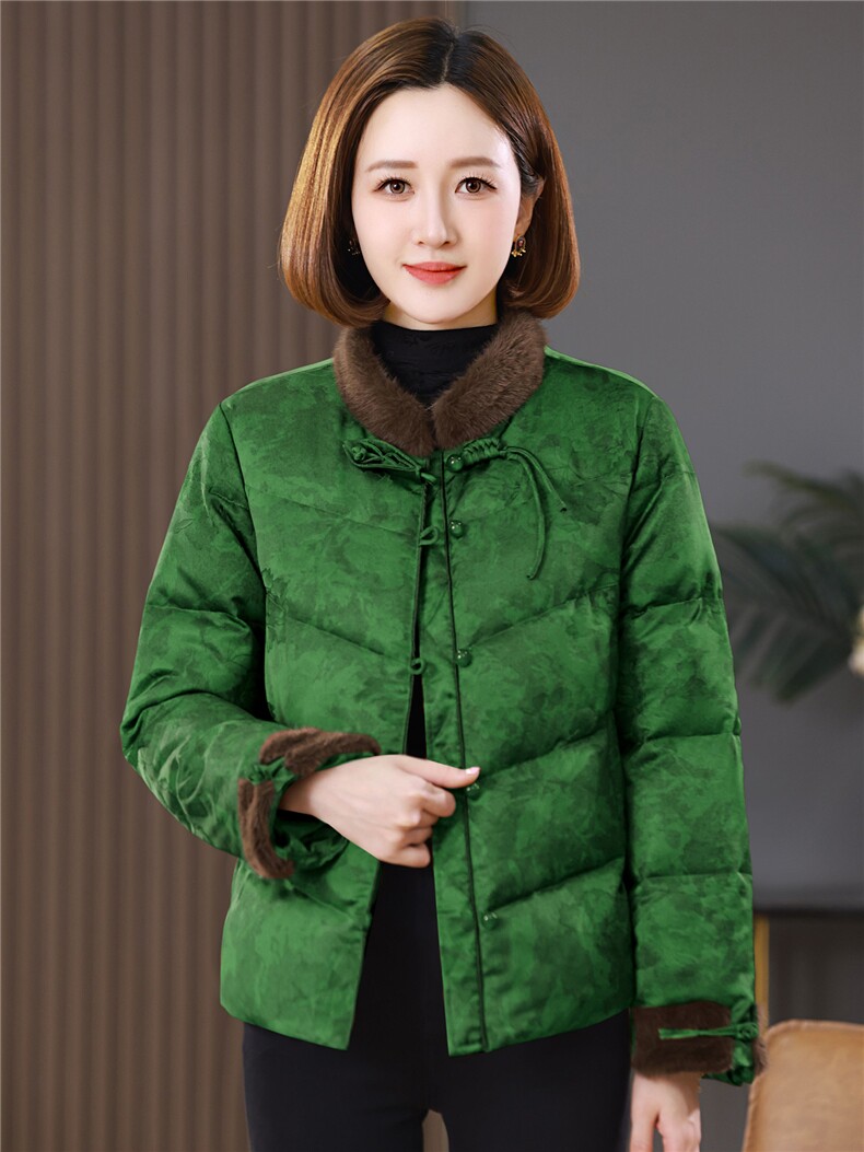 现货白鸭绒新中式水貂毛领洋气妈妈减龄冬季厚实简约保暖羽绒服,女装羽绒服,木橙西子