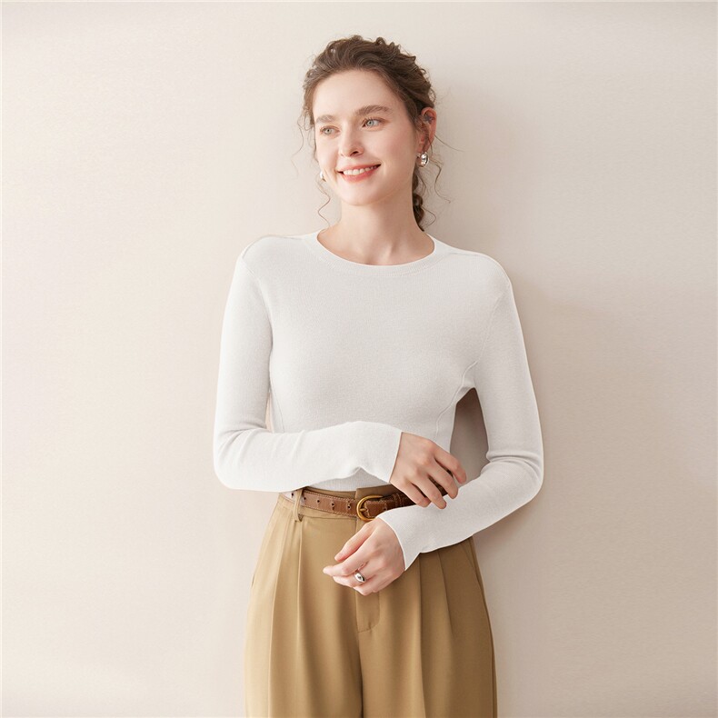 秋季新款纯色针织圆领套头上衣时尚百搭，女装羊毛衫，庆大羊绒