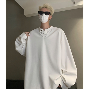 初秋新款抗皱不起球小V领T恤男长袖纯色套头上衣打底衫D362 特P38图片