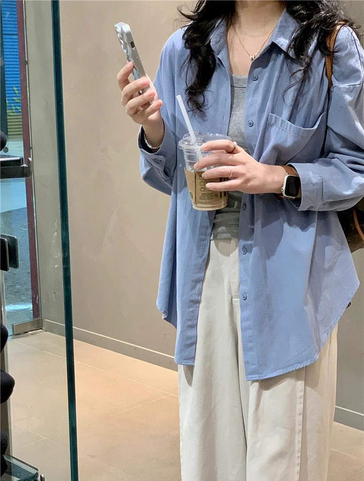 2025韩订单秋季水洗纯棉气质叠穿衬衫,女装衬衫,湘姗