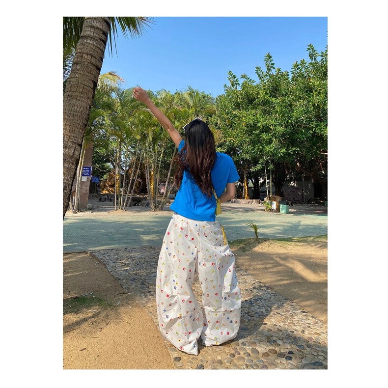 美式街头工装裤女夏季水果白色阔腿裤宽松bf直筒运动裤潮,男装工装外套,星座1210-1