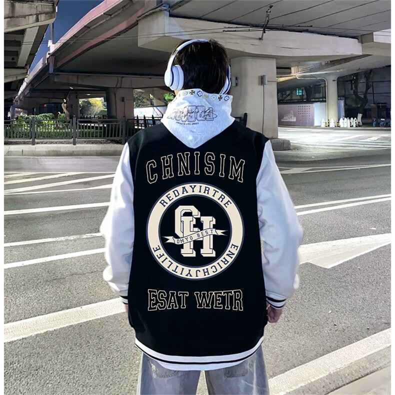 抖音得物高品质全棉380克潮立领棒球服开衫印花卫衣外套ACM1203，女装短外套，电商A443