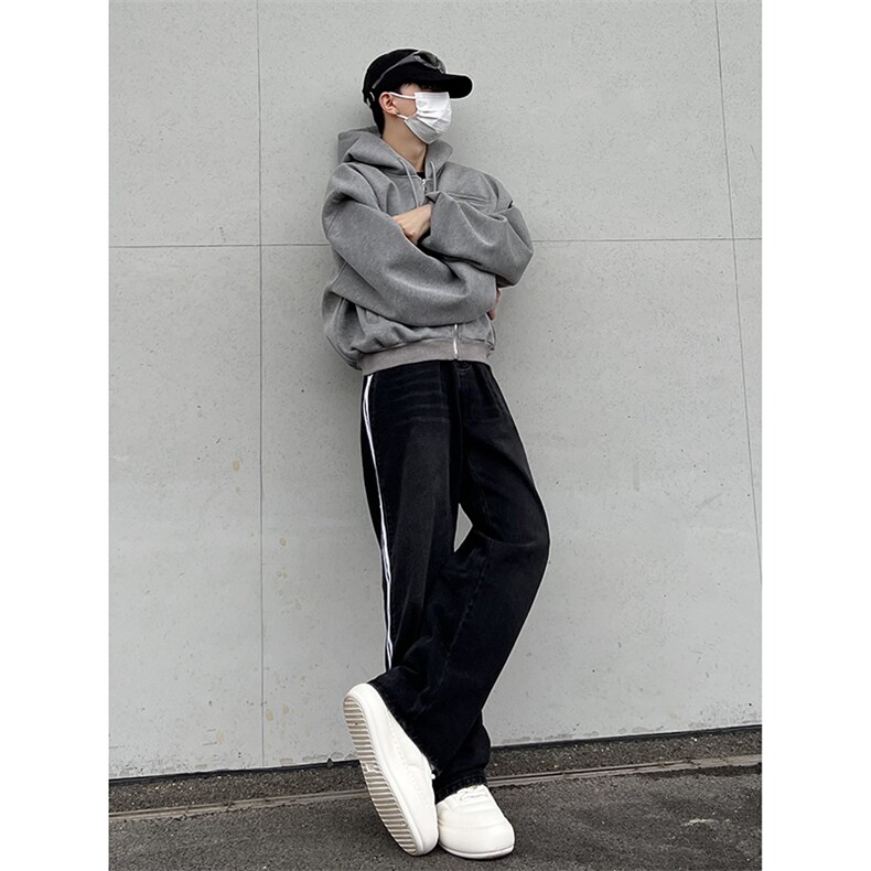 B221美式ins高街小众宽松三条杠运动牛仔裤LK23139-P65控88,男装牛仔裤,电商B221