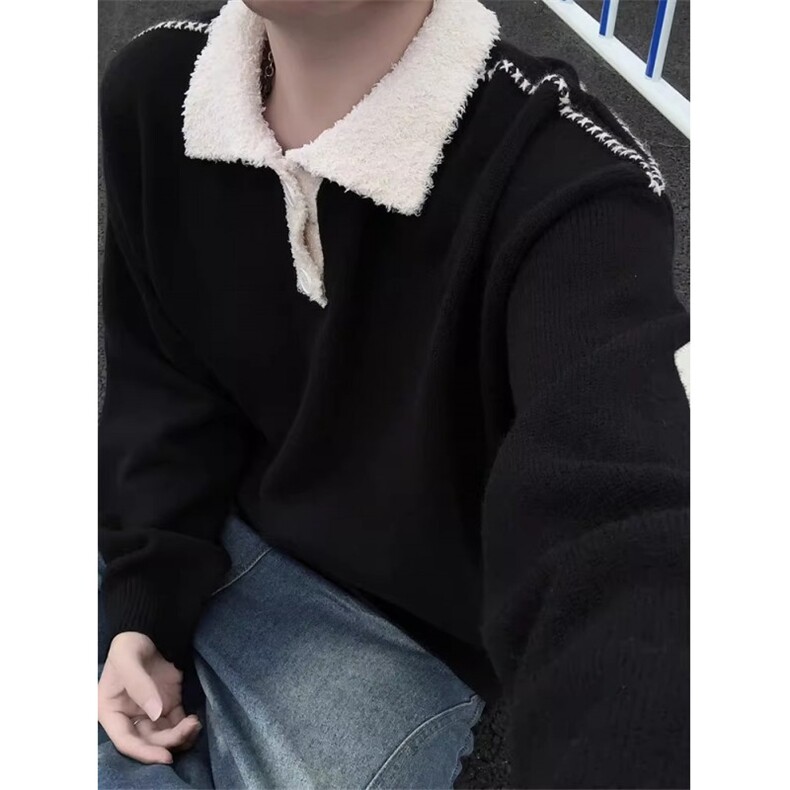 美式假两件polo领针织衫男款秋冬高级感内搭打底毛衣MYZ12,男装T恤,星座516A