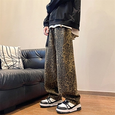 2023潮牌小众美式复古豹纹男女直筒宽松休闲裤子9分裤K5513-p55，男装休闲裤，星座601-2
