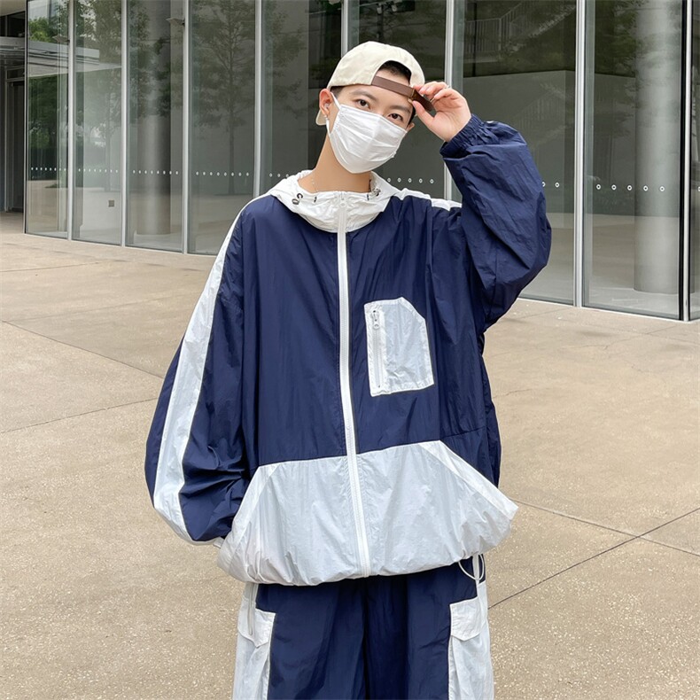 夏季夹克衫防晒服套装运动风撞色时尚防晒衣男XZ514-2-1610-P98,男装防晒衣,星座514-2(原B239)