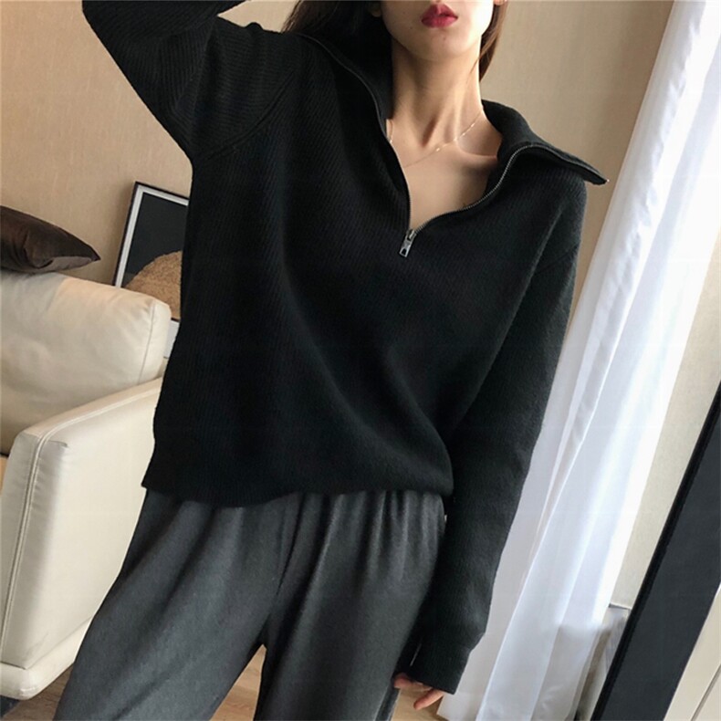 秋冬显瘦毛衣女宽松休闲打底针织翻领羊毛衫上衣,女装羊毛衫,恩泰羊绒