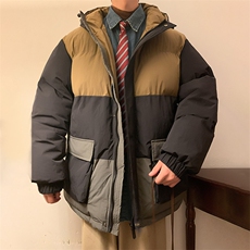 港风2026新品冬季宽松情侣装撞色棉衣棉服冬装加厚外套D008-P100，男装棉衣，星座717