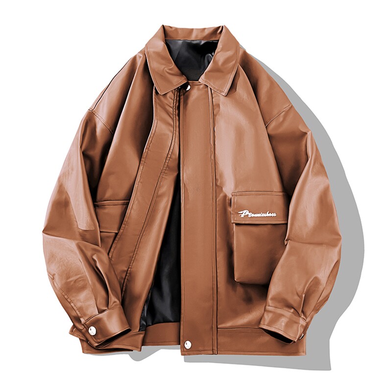 秋季工装男士皮衣翻领休闲刺绣夹克潮外套男A266-PY007-P40，男装皮衣，电商A266