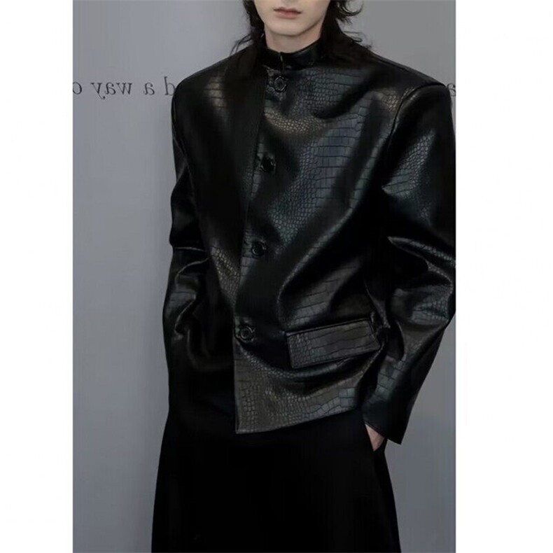 春季新中式男士鳄鱼纹pu皮立领皮夹克西装XZ0089-P125(网图参考）,男装夹克,电商B267