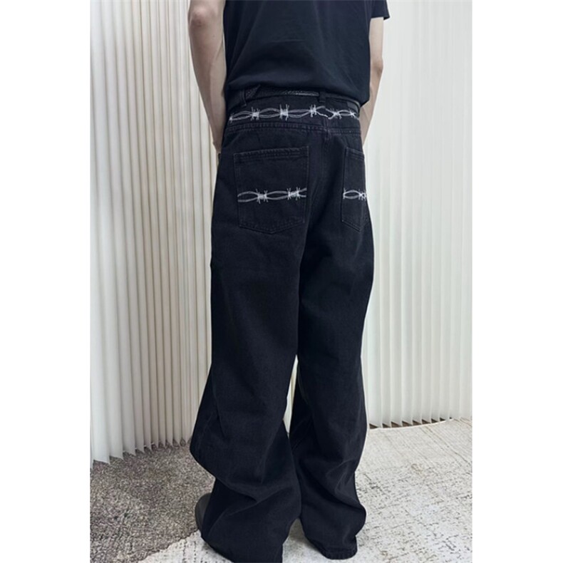 荆棘刺绣水洗ins风宽松直筒阔腿牛仔裤长裤男女款NS6079,男装牛仔裤,星座1116A（原606A-3）