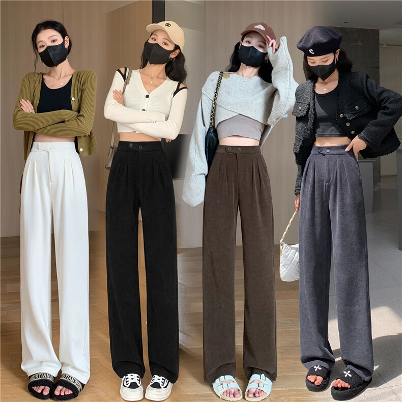 阔腿裤女2023新款冬欧棉绒高腰垂感显瘦加绒小个子休闲直筒西装裤图片