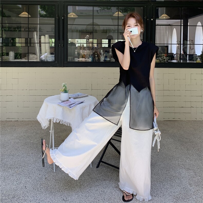 夏季阔腿裤无袖衫时尚两件套女,女装套装/套裙,秋水欣儿