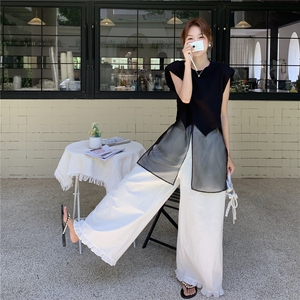 夏季阔腿裤无袖衫时尚两件套女图片
