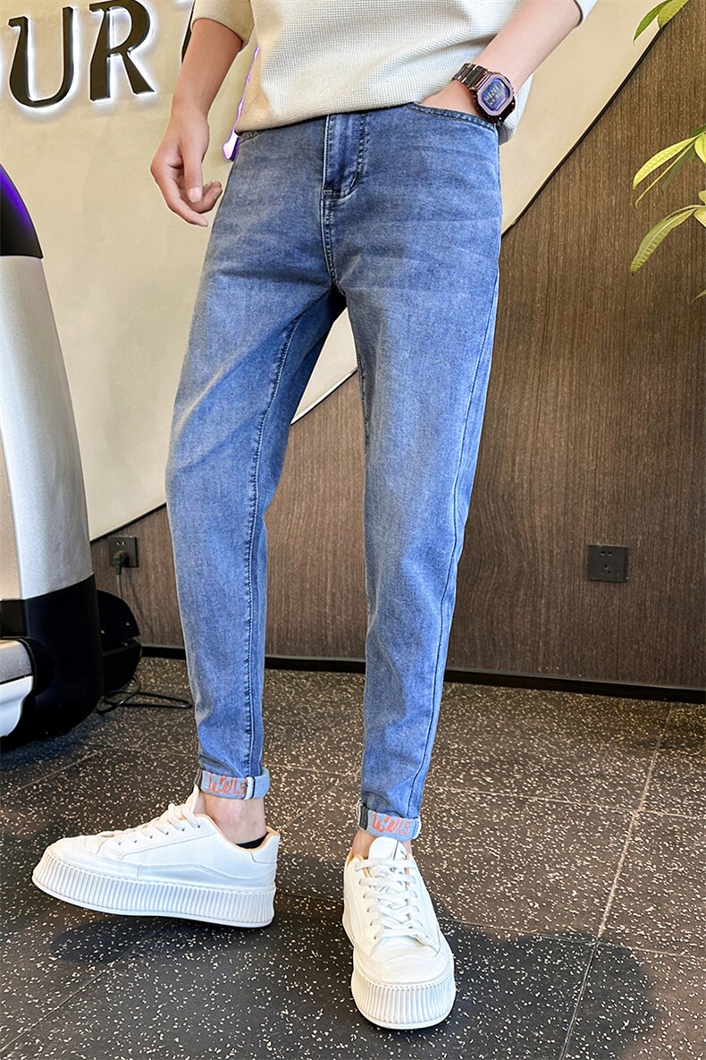 社会小伙牛仔裤男修身小脚弹力薄款高端男士休闲裤NZK350-P70,男装牛仔裤,星座1207-1