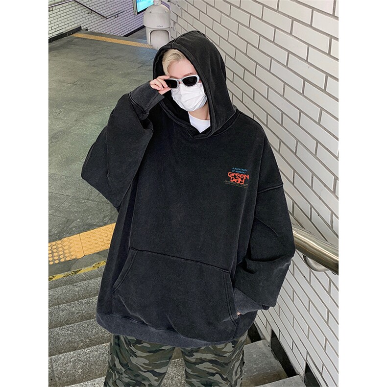 得物抖音高品质360克重磅做旧炒雪花印花连帽水洗卫衣ASL1601,男装卫衣,电商A443