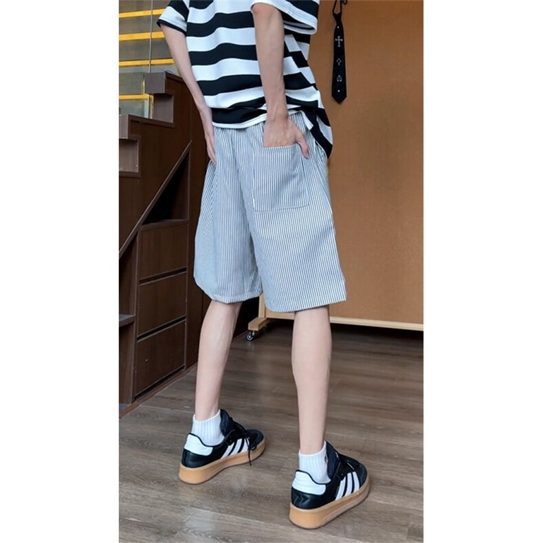 B221美式ins高街宽松条纹休闲短裤五分裤LK25556-特P28控49,男装牛仔裤,电商B221