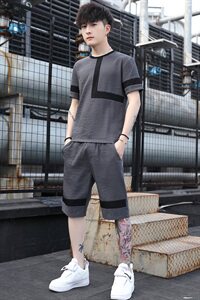 2021夏季新款原创短袖T恤学生五分裤运动套装潮男套装 T707-P50图片