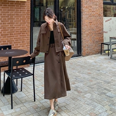 美拉德穿搭咖色套装女春秋超火好看高级小众大方得体半身裙两件套，女装套装/套裙，2C095