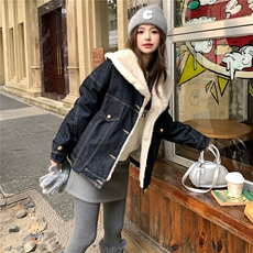 韩版羊羔毛短外套女2025冬季新款时尚加厚保暖毛茸茸派克服棉服，女装棉衣/棉服，2C057
