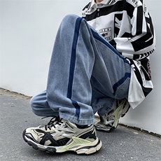 新款港风牛仔裤男宽松日系复古男裤子N0994-P45，男装牛仔裤，星座308B-1