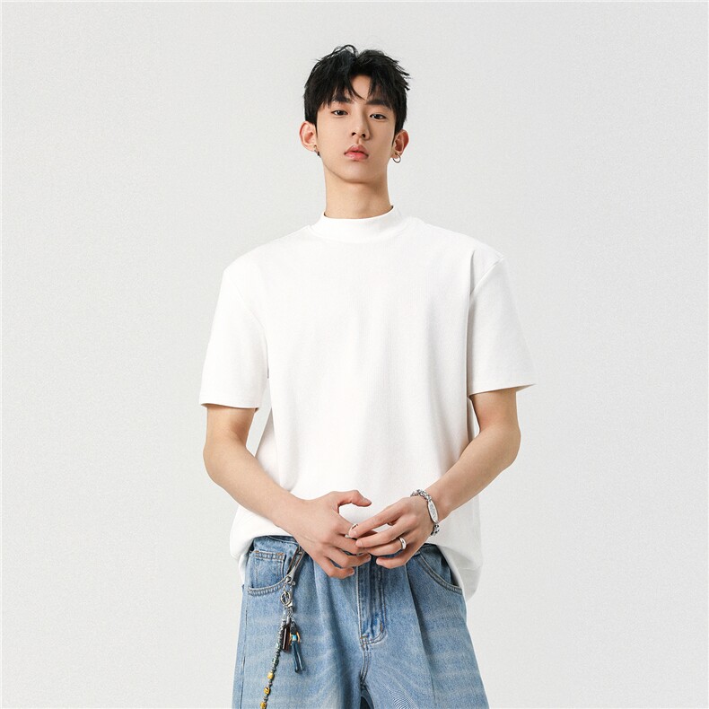 2026夏装曼巴棉重磅半高领合身打底衫短袖T恤男潮H1068特P22，男装T恤，电商A341