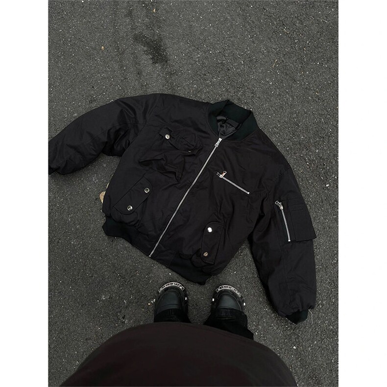 （现货）自制款机能口袋灰色bomber棉服,男装棉衣,星座807