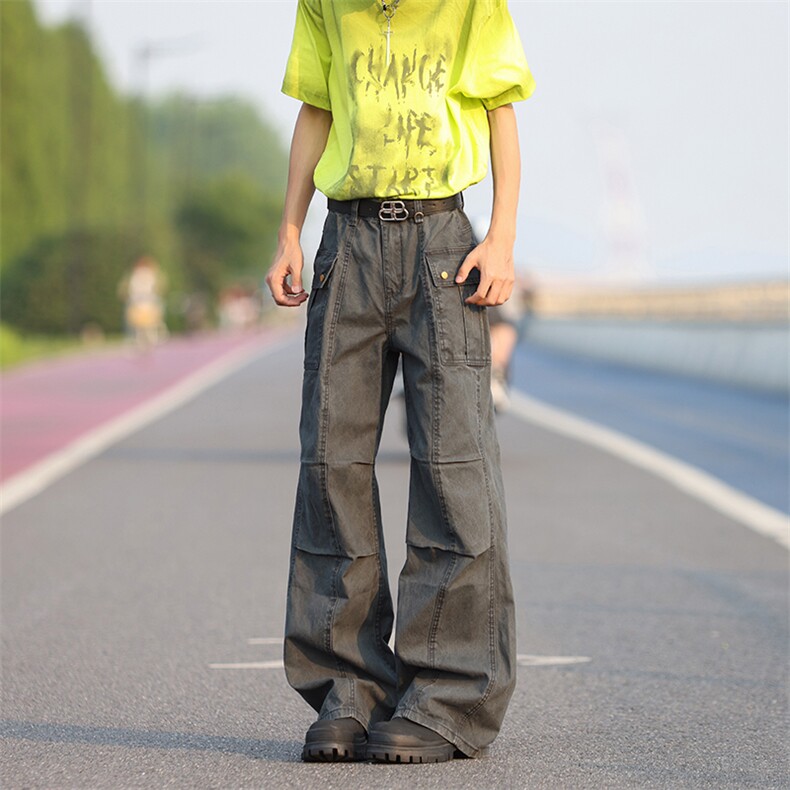 美式工装裤女复古高腰微喇叭拖地裤子K0998-P58，男装工装外套，星座308B-2