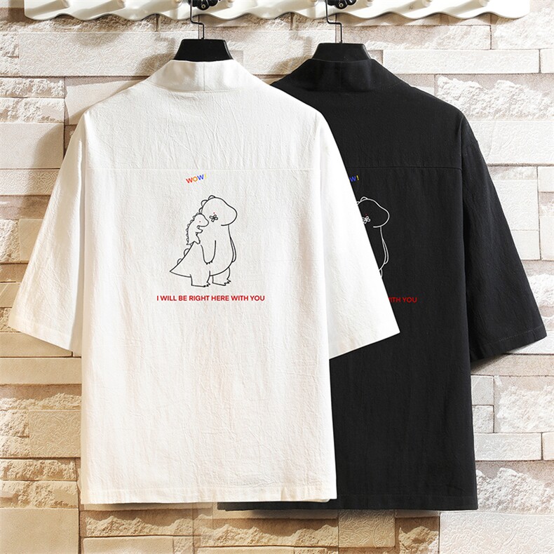 HF59140-P40风汉服男开衫外套七分袖道袍砖墙挂拍,男装民族服装,电商A040A