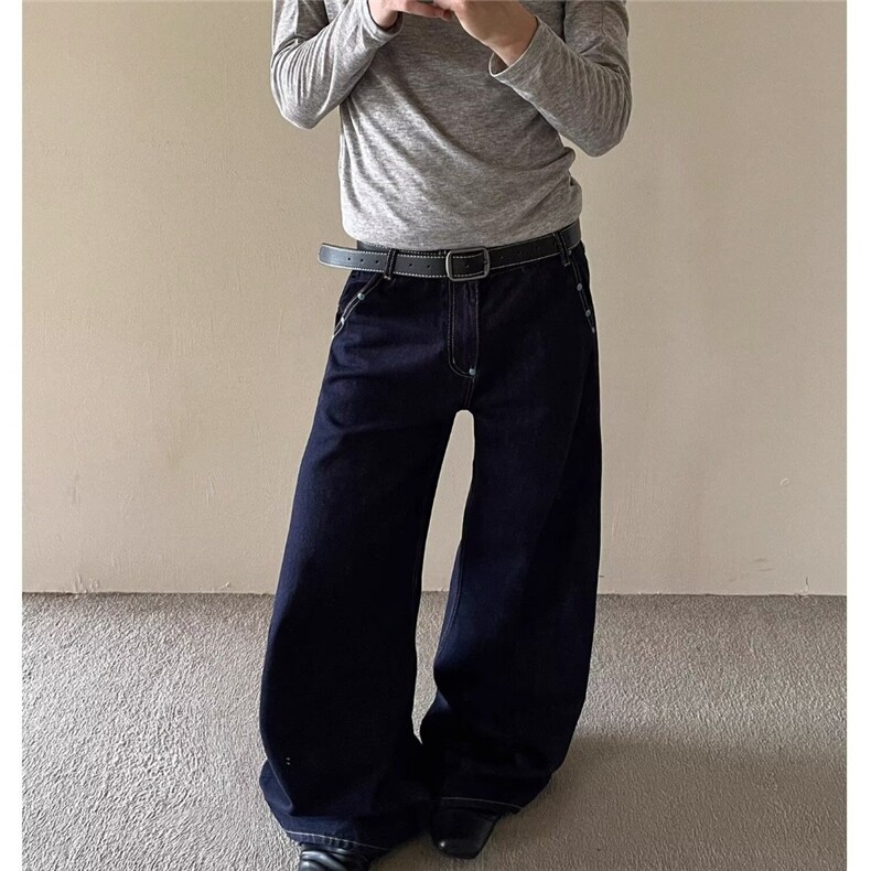 街头铆钉弯刀牛仔裤女2025新款牛仔裤宽松直筒阔腿裤BA3096-P55,男装牛仔裤,星座208-5