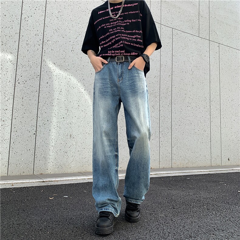淡蓝复古蓝vibe牛仔裤vintage高街微喇浅蓝做旧cleanfitGJ335P55,男装牛仔裤,电商D256-1(原A064-1)