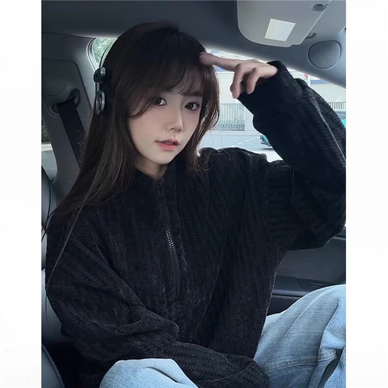 X3334-P48高级灰色女秋冬新款半拉链原版鱼骨外套2025立领,女装短外套,电商B323A