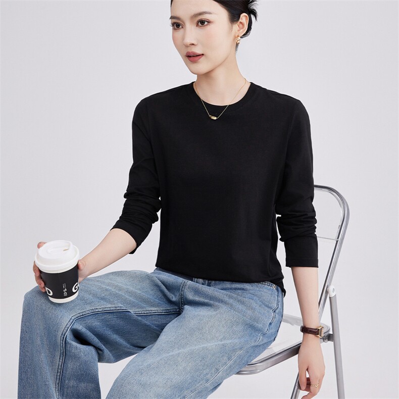 2025年秋季新款精爽女士棉短袖时尚休闲通勤百搭,女装T恤,硕诚羊绒