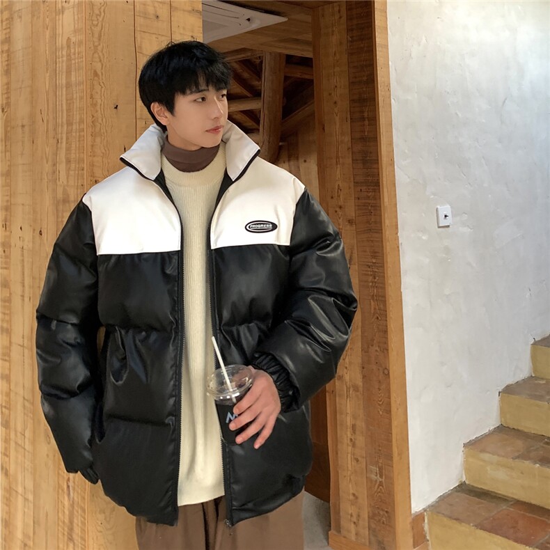 pu皮拼接面包服棉服情侣冬季加厚棉衣加厚外套MMY266特P95控158,男装棉衣,电商B370