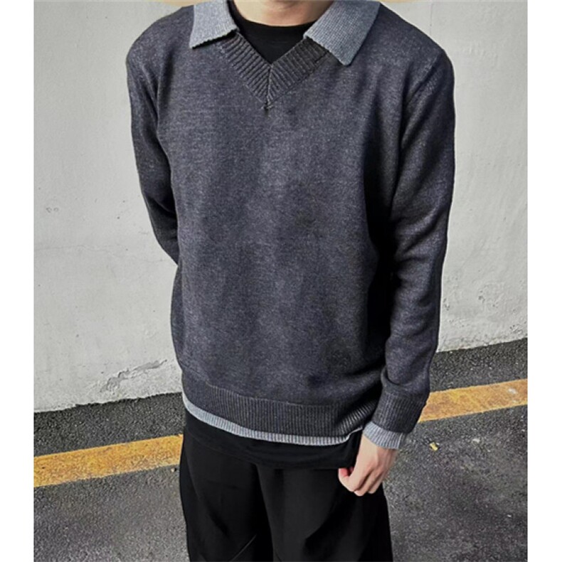 青少年ins潮V领燕麦色假两件拼接针织衫毛衣男款冬季纯色MB176,男装针织衫/毛衣,星座1116A（原606A-3）