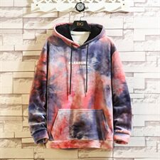 703-W198秋冬日系加绒双面金丝绒扎染宽松休闲卫衣，男装卫衣，星座703