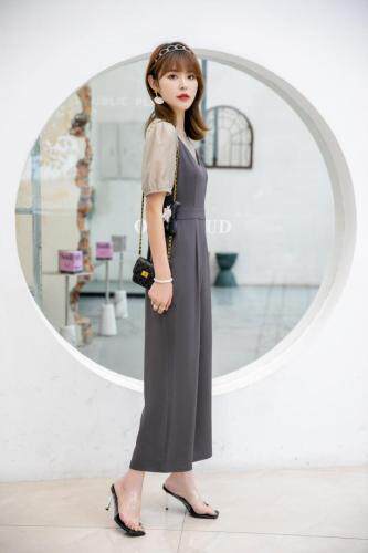 夏季新款韩版气质甜美淑女背带裤，女装，水锦红