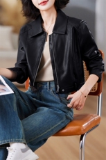 皮夹克短款外套女小个子春秋2024年新款高级感气质女装休闲PU皮衣，女装皮衣，美拉德工厂直营店