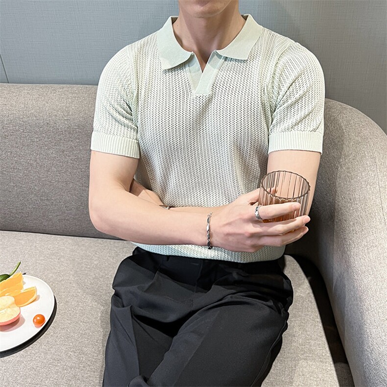 夏季薄款针织翻领polo衫男商务通勤休闲百搭半袖上衣WB468-P43,男装Polo衫,星座412-2