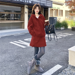 韩系休闲学院风连帽卫衣套装女2026冬休闲加厚保暖半身裙两件套潮图片