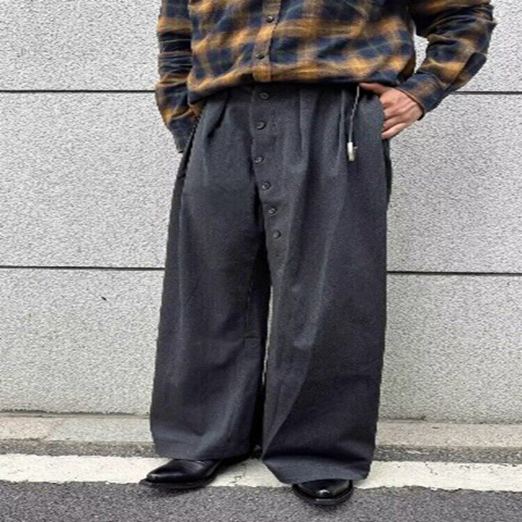 新款美式复古环形纽扣西装裤子男女春季慵懒高级松弛宽松拖地长裤,男装西服套装,星座218-8