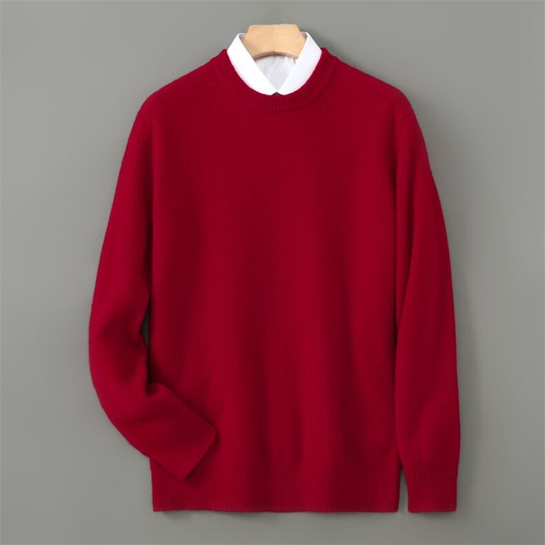 2025年夏季基础大众羊毛衫男针织套头毛衣宽松加厚圆领长袖，男装羊毛衫，祥特羊绒