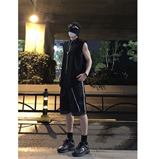 B221美式ins高街暗黑小众假两件休闲短裤五分裤LK23062-P55控78，男装休闲裤，电商B221