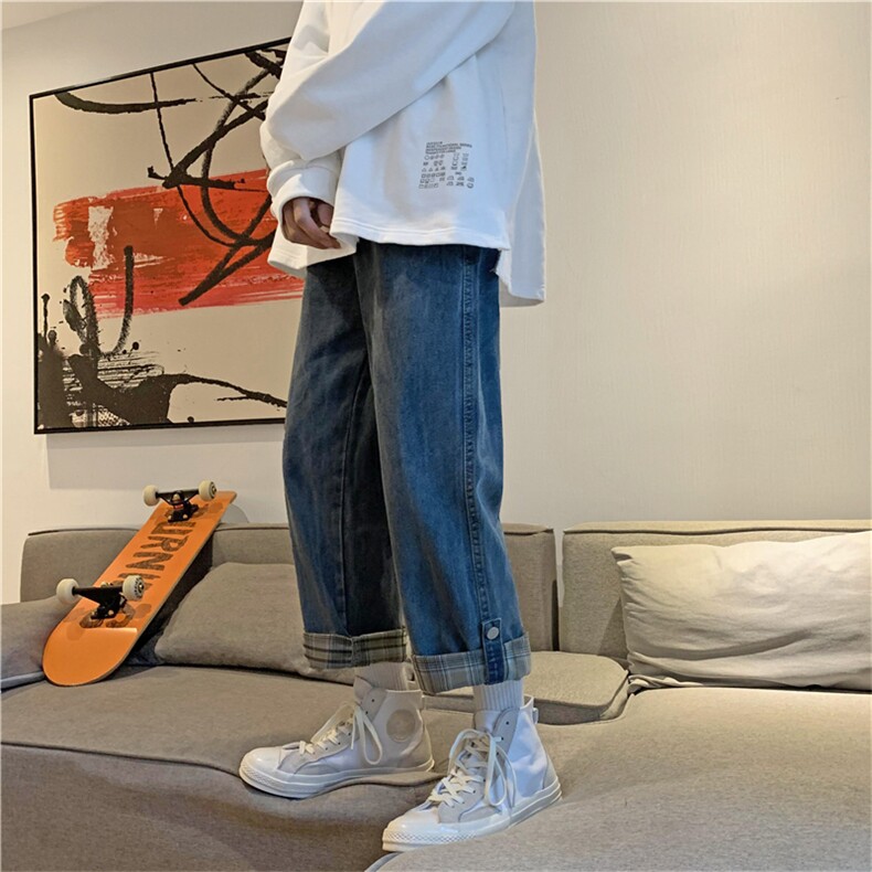 牛仔裤男潮牌ins港风炸街痞帅裤子韩版潮流宽松直筒长裤K1870-p45图片