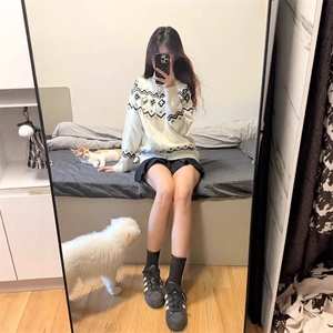 网图现货 美式宽松北极绒提花开衫毛衣男女M9575/P60图片