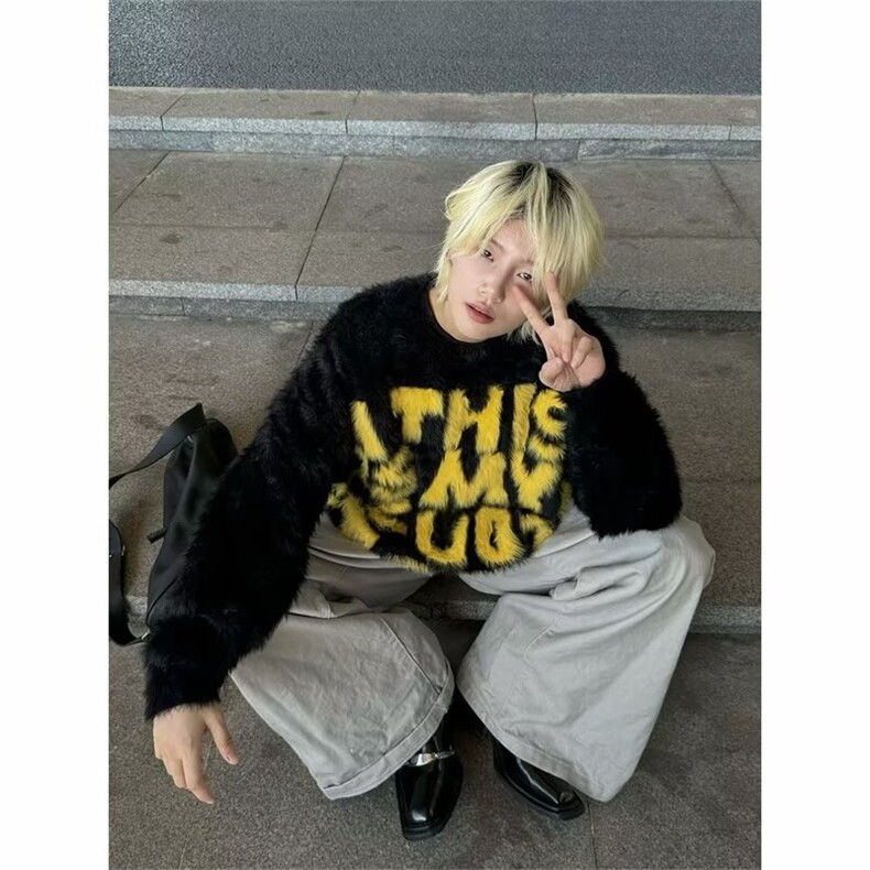 美式圆领毛衣男慵懒风休闲针织衫 E1113 P55图片